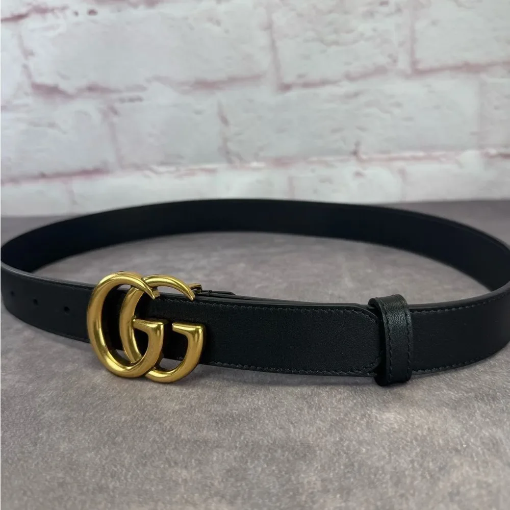 Gucci Slim Leather Marmont Gg Double Belt Black 80/32” 414516 - Picture 4 of 10